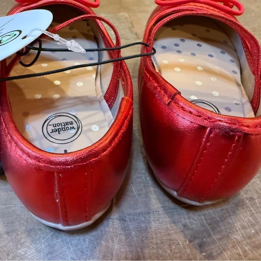wonder nation Shiny Red Girls' sz 4 Mary Jane Flats with Bow Girls NEW